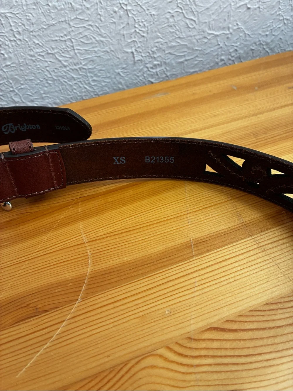 BRIGHTON Brown Leather laser cut belt and unique silver tone buckle